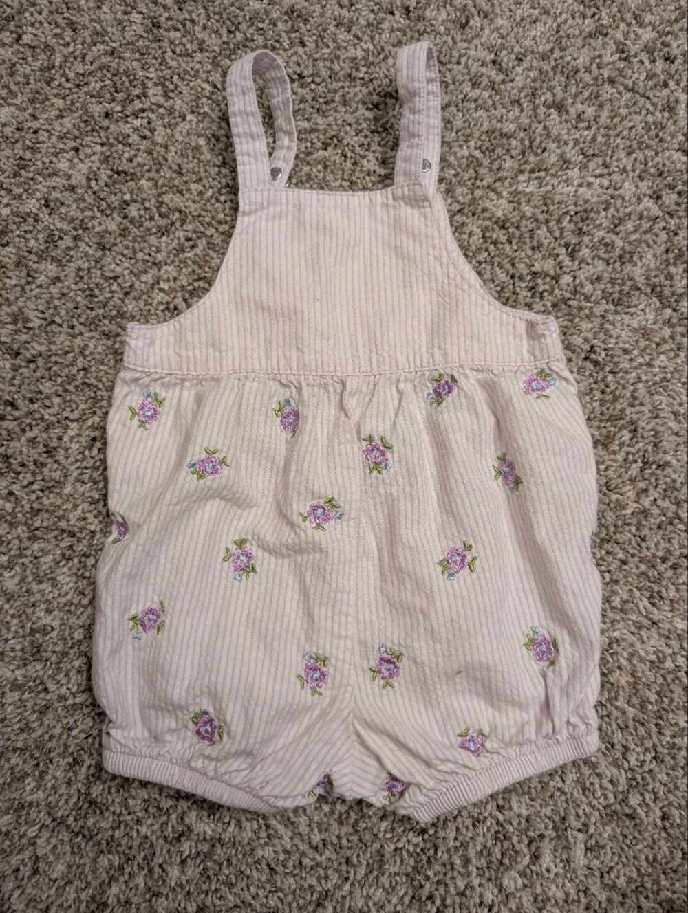 Pink Floral Stripe Cotton Romper Overalls for Babies Sz 9 Mo Bloomers